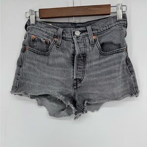 Levi's Women's Charcoal Wash Denim Jean 501 Shorts Buttonfly Distressed Size 24